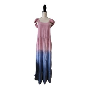 💕Raviya Women's Mauve Ombre Cap Sleeve Tiered Swim Cover Up Maxi Dress M‎ New